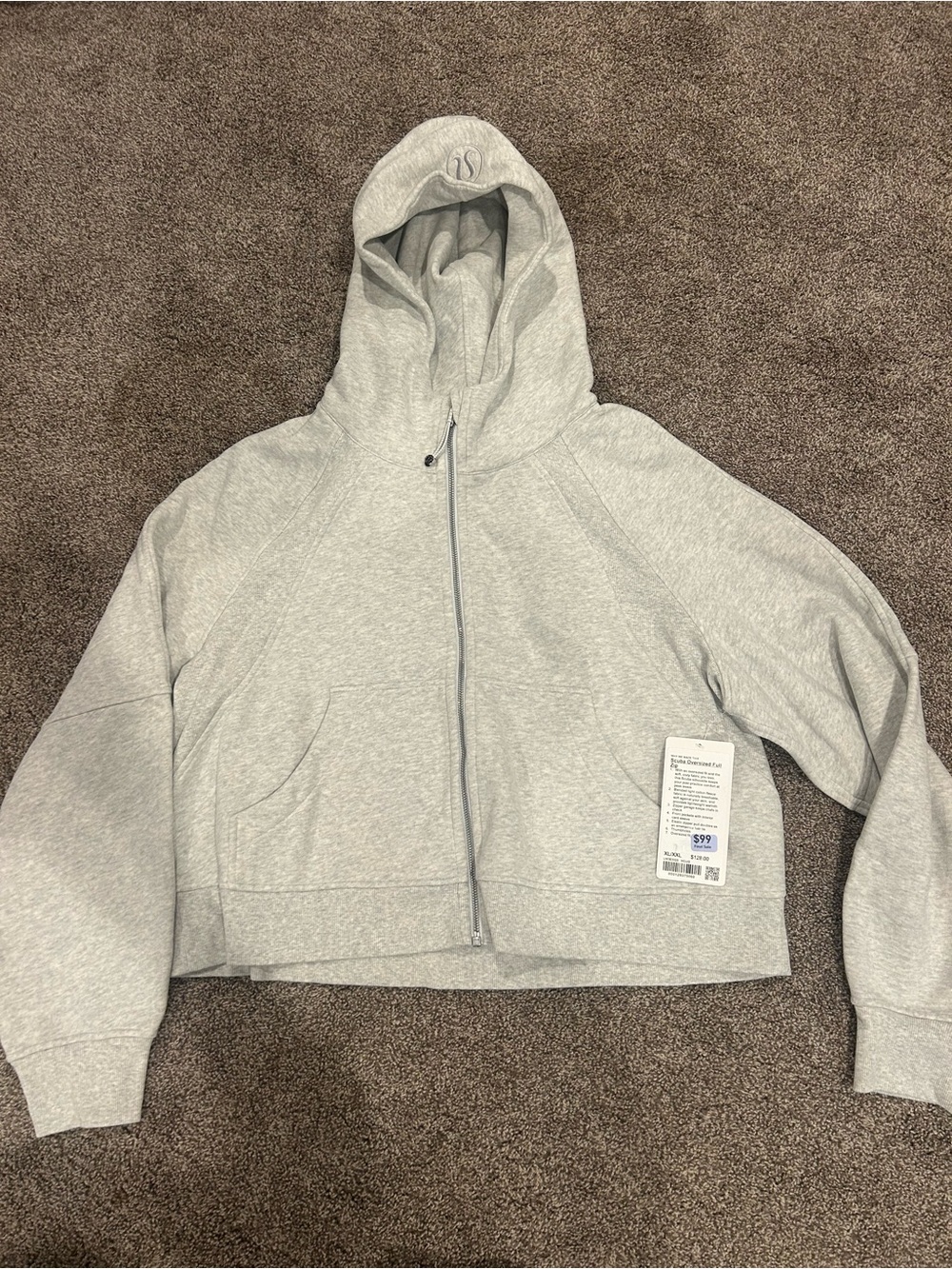 NWT lululemon scuba oversized full zip. heathered grey. XL/XXL.